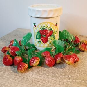 Vtg Himark Strawberry Jam Jar With Magnetic Strawberry Clusters Bundle